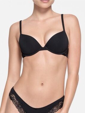 NWT SKIMS Cotton Lace Lightly Lined Bra Onyx Black 36C